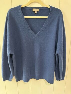 J. Crew Women's Boyfriend V-Neck Cashmere Sweater in Denim Blue